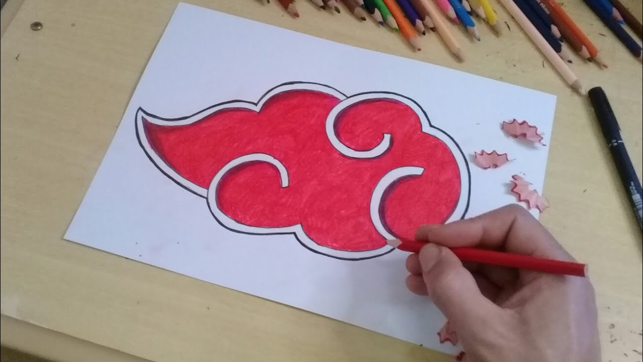 Como desenhar a nuvem da Akatsuki (Naruto) passo a passo, fácil e rápido 