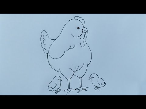 Hen drawing / how to draw hen with baby hen step by step