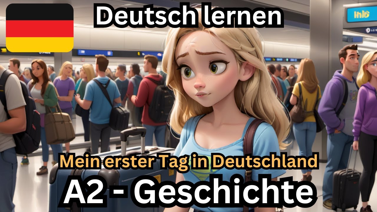 Deutsch lernen mit Geschichten | Deutsch A2 | Erster Tag in Deutschland ...