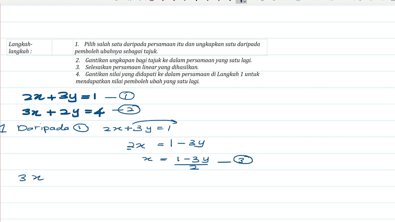 Persamaan Linear Serentak Kaedah Penggantian Youtube