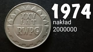 20 złotych XXV lat RWPG, bicie 1974 nakład 2000000, monety PRL numizmatyka