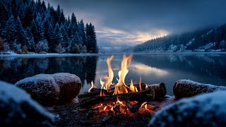 99% Will Relax Here🔥Quiet Winter Evening by the Fire ❄️ Crackling Logs & Still Water Ambience