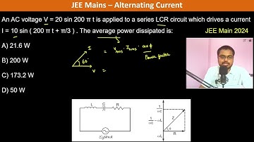 An AC voltage V = 20 sin 200 π t is applied to a series LCR circuit which drives a current I = 10