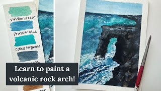 WATERCOLOR TUTORIAL | Hawaii Volcanoes National Park | Holei Sea Arch Seascape Painting