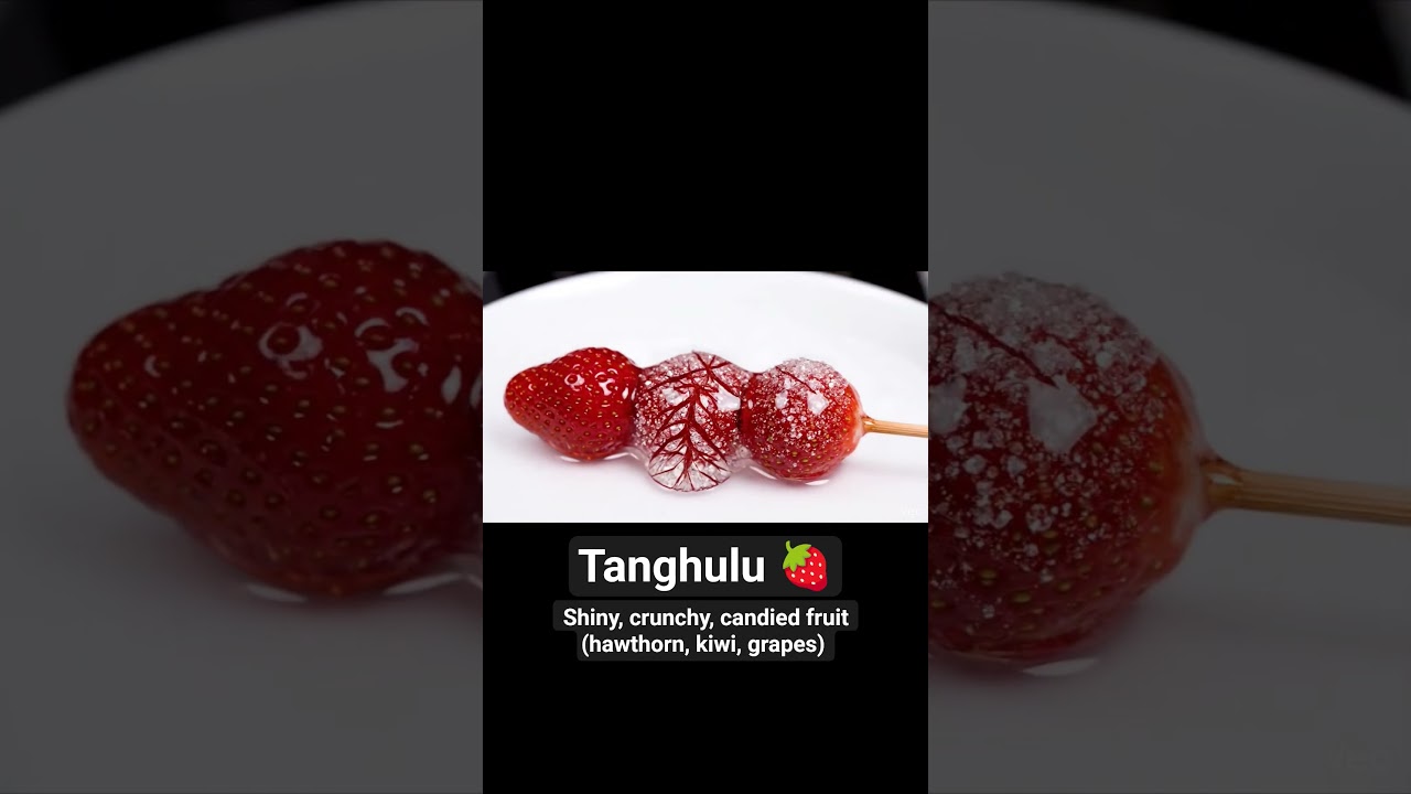 Tanghulu (2024): Shiny, crunchy, candied fruit (hawthorn, kiwi, grapes)