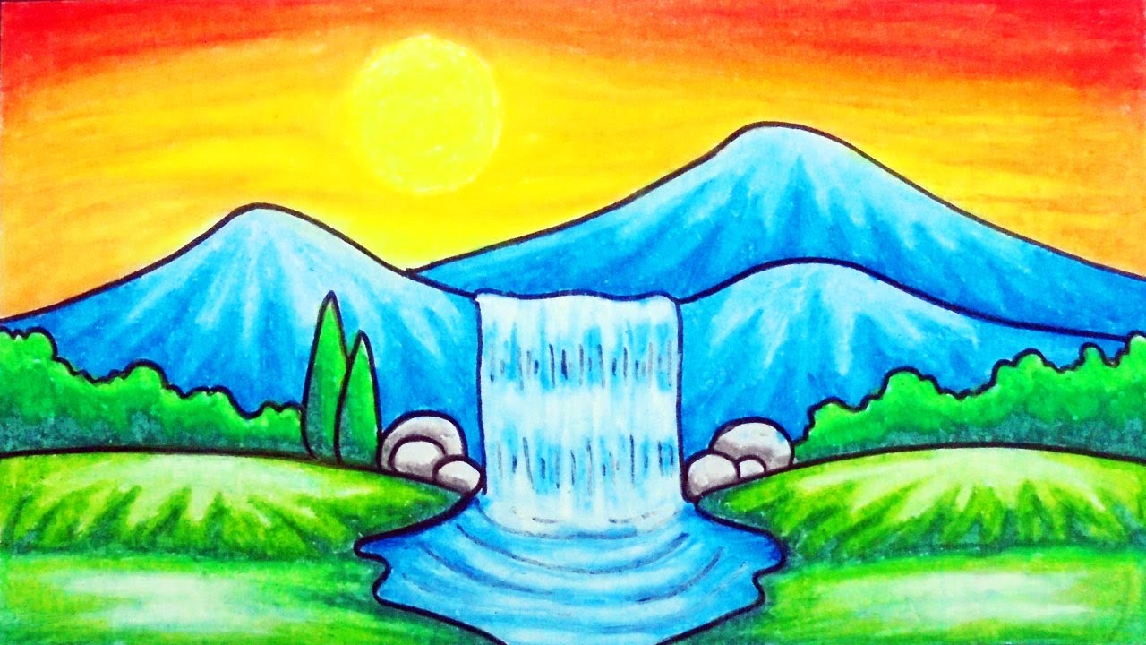 Featured image of post Attractive Landscape Waterfall Sunset Nature Drawing / How to draw nature scenery of waterfall, sunset, and houses | easy sunset over waterfall scenery drawing.how to draw easy and beautiful sunset over.