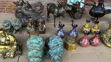 Cặp tuần lộc bằng đồng _ Cặp voi đại cát đại lợi _ bình đồng pháp lam.