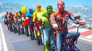 Spider-man & Superheroes Challenge in Motorcycles, SuperCars and Bicycles - GTA 5 Challenge 255