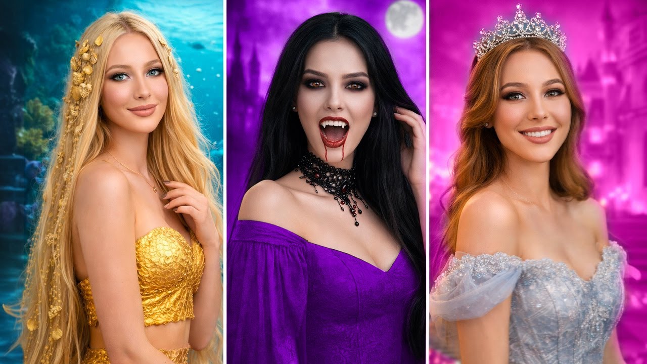 Dark vs Ocean Makeover Challenge! 🖤🌊 Funny Magical Hacks🧛‍♀️🧜‍♀️ 💥