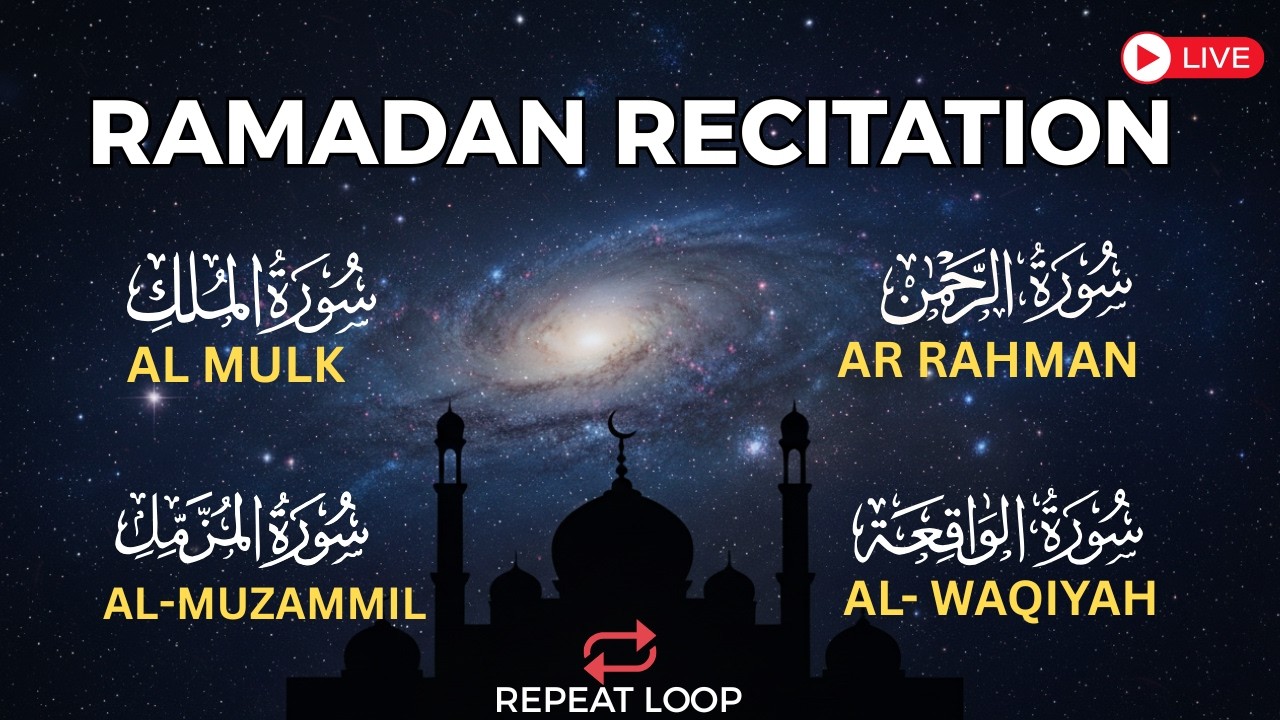 LIVE Quran Recitation 🌙 Surah Rahman, Waqiah, Mulk & Muzammil | Rizq, Protection & Peace