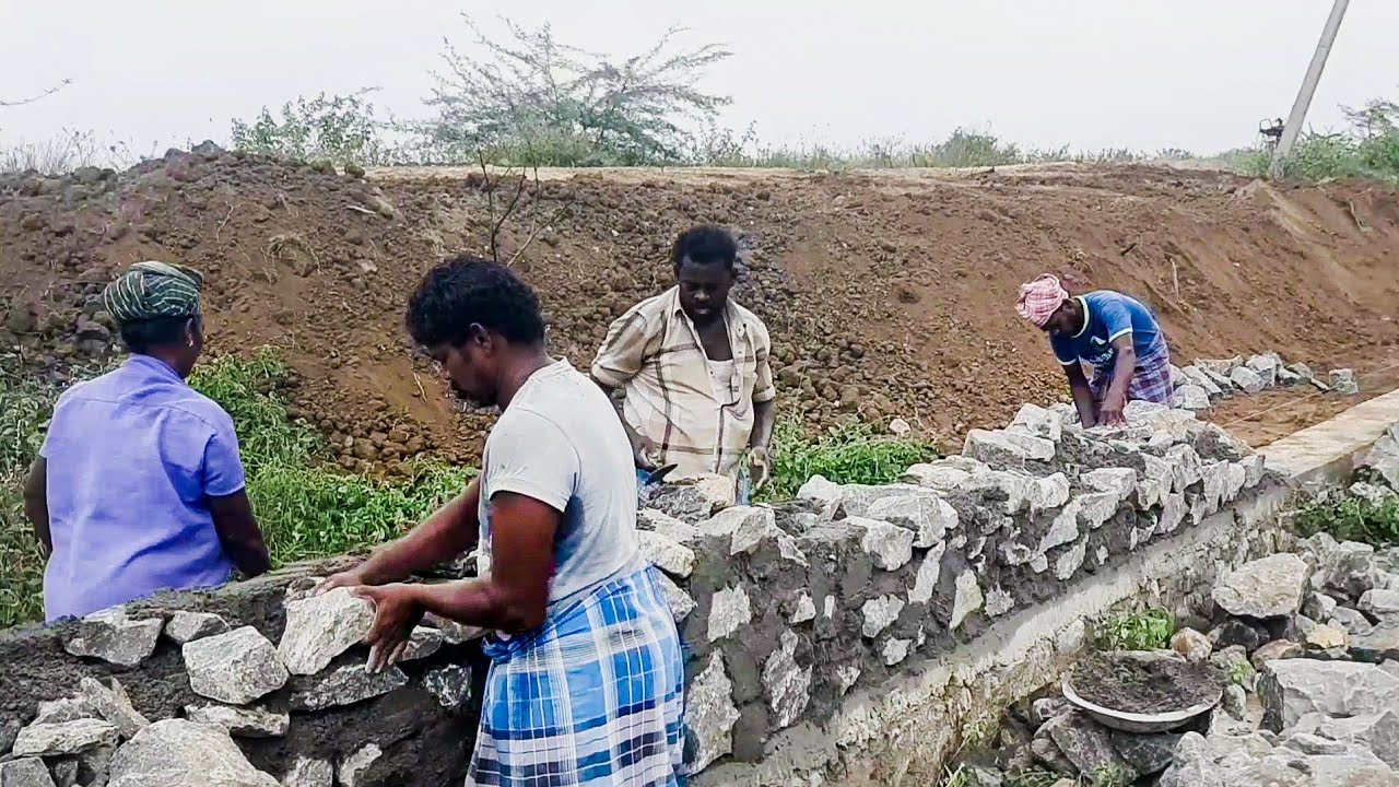 Boundary wall Stone masonry working process in Farmhouse | Random ...