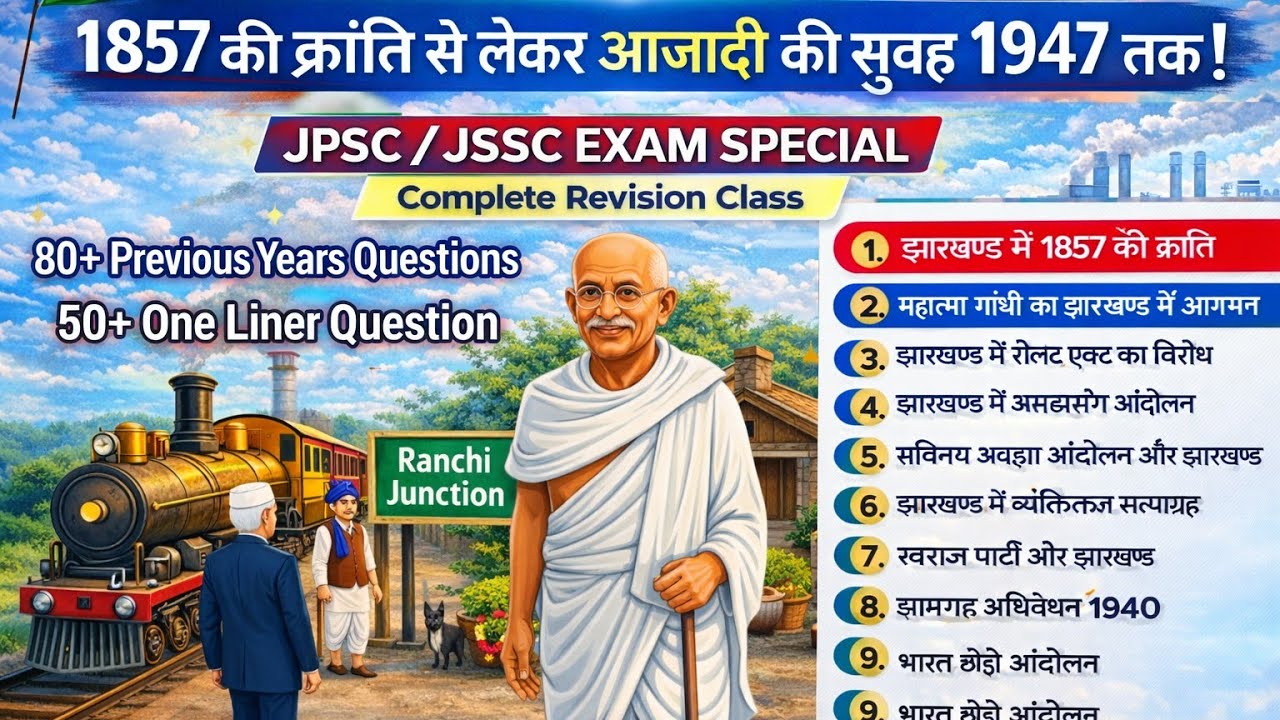 झारखण्ड में स्वाधीनता आंदोलन (1857-1947)। Jharkhand Aandolan । Gandhi Yug । 14th JPSC । @JharIQ24 