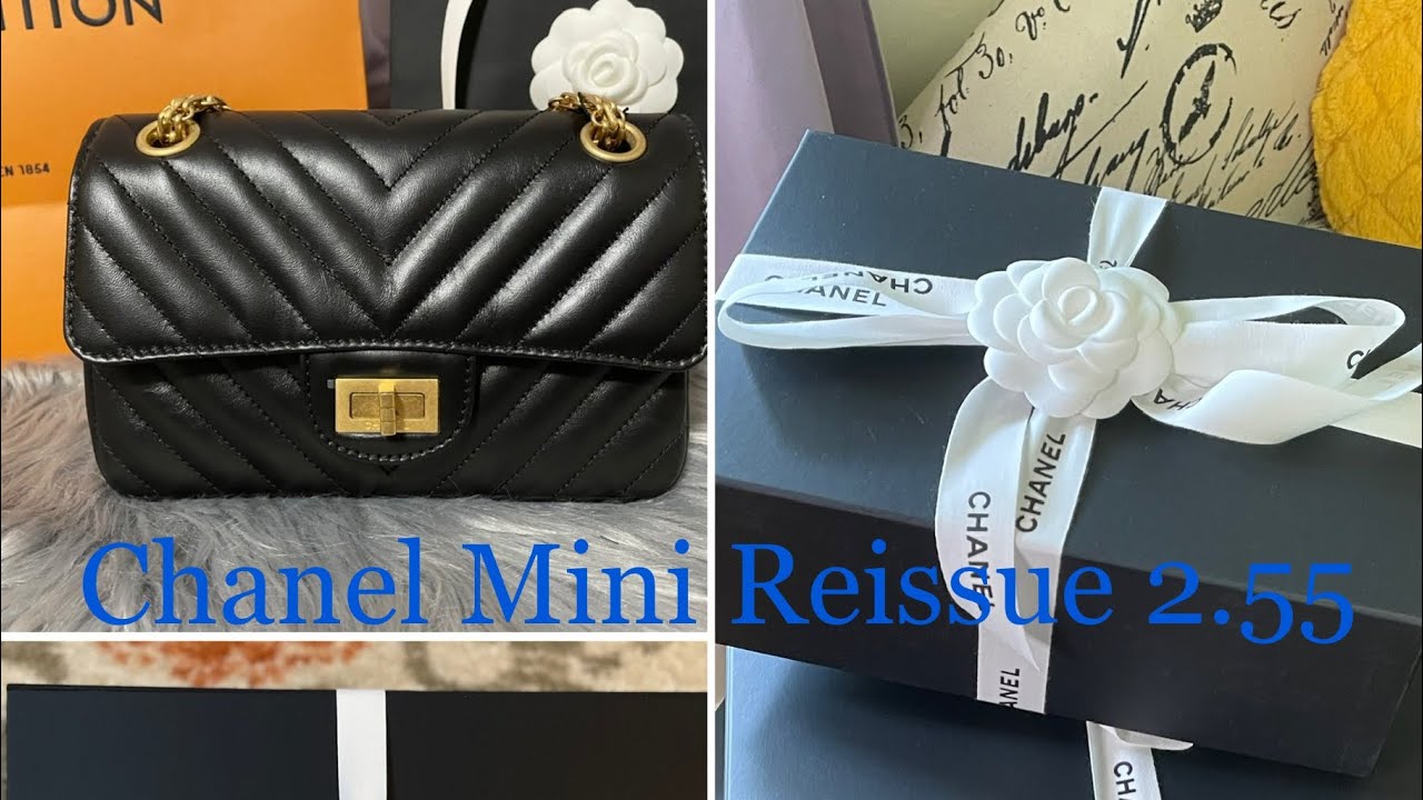 Chanel So Black Reissue 2.55 Flap Bag Chevron Aged Calfskin Mini Black