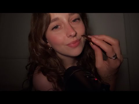ASMR specific mouth sounds with tapping and scratching (wooden spoon)