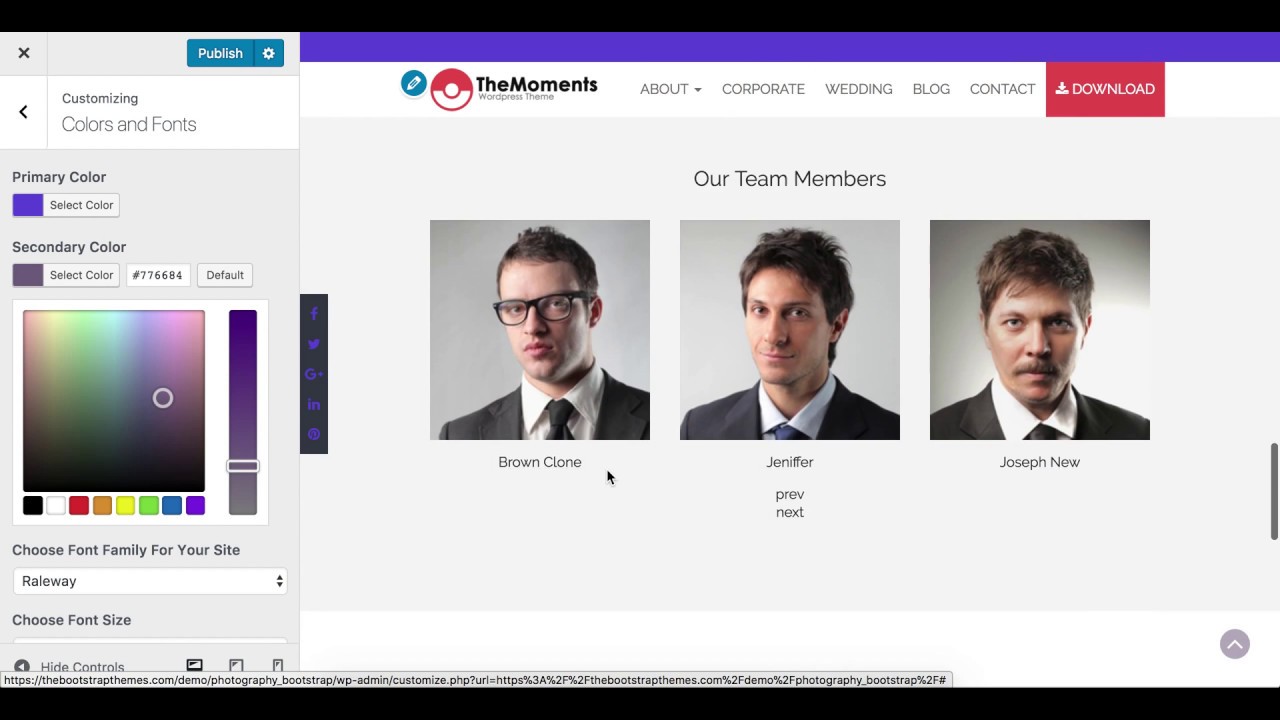 How to customize Color and Fonts in TheMoments WordPress Theme | Photography Theme