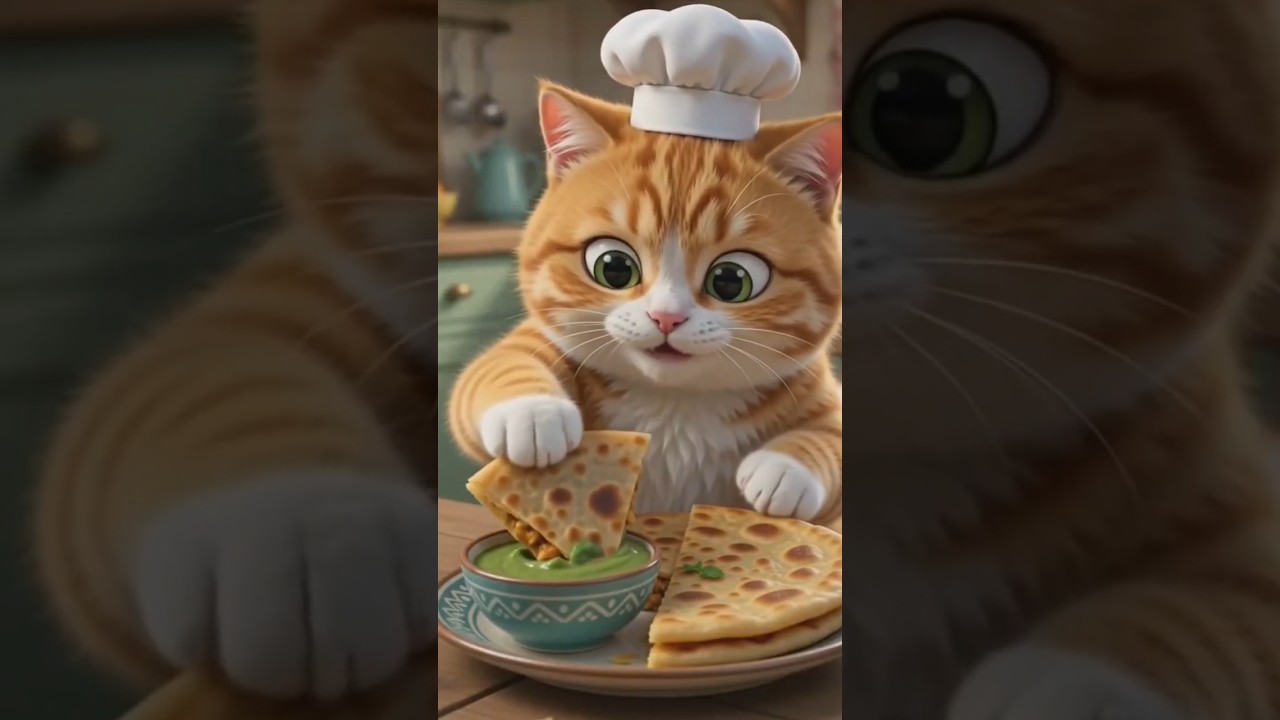 Cute cat makes delicious chicken paratha ?? #catvideos 