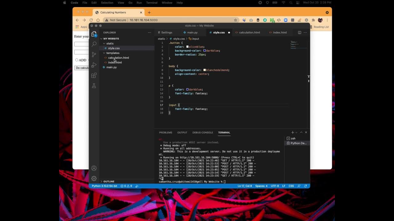 Adding CSS to HTML Code to an HTML template for flask - YouTube