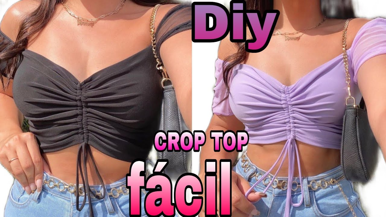 como un crop top aesthetic y rápido, tutorial de crop top con fruncido, crop top diy - YouTube