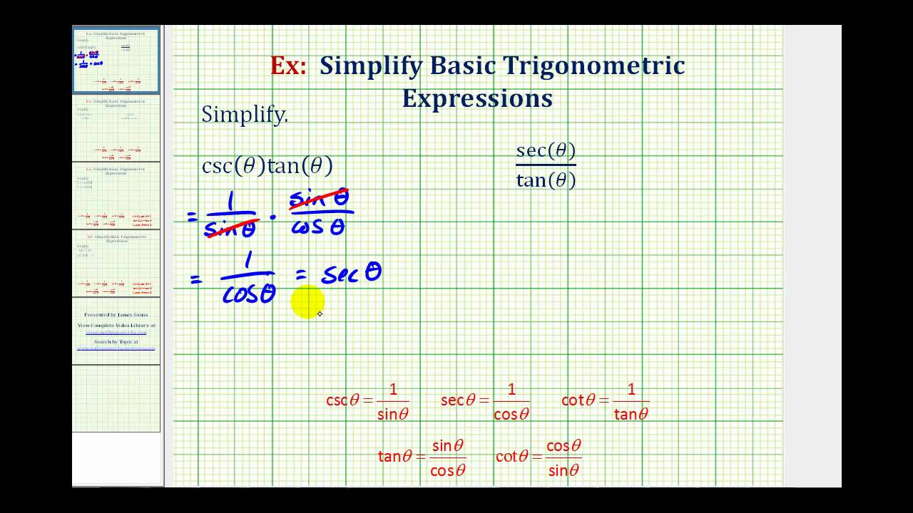 Ex 1: Simplify Basic Trigonometric Expressions - YouTube