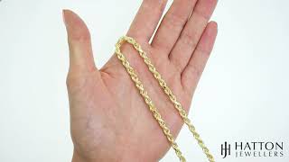 9ct Yellow Gold Semi Solid Diamond Cut Rope Chain-4.5mm - 34"