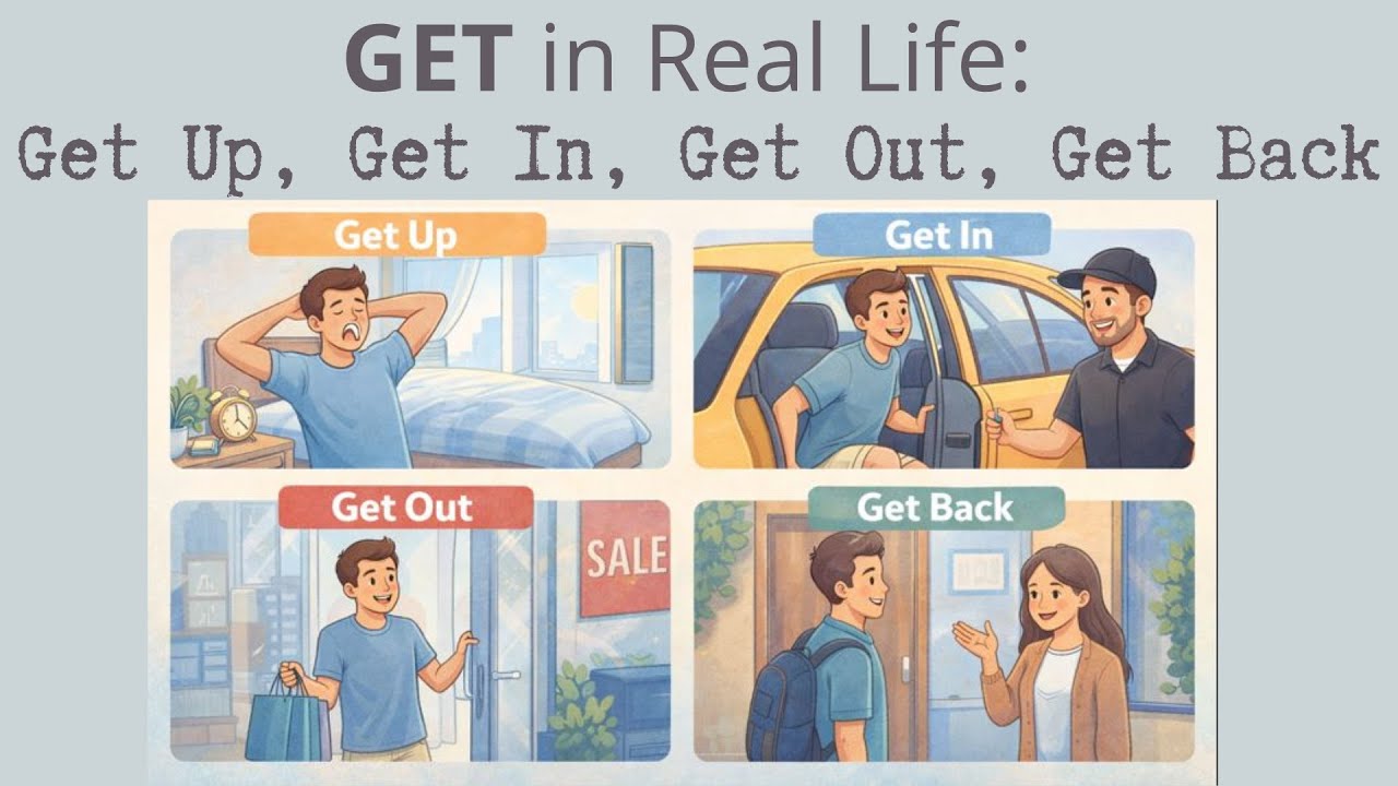 Super Useful Phrasal Verbs for Beginners with GET | Real Life English Conversations | Episode 55