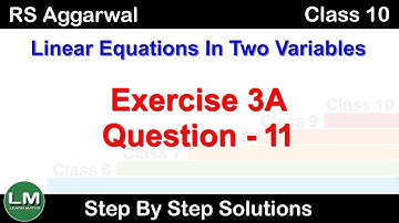 Linear equation in two variables | Class 10 Exercise 3A Question 11 | RS Aggarwal | Learn Maths