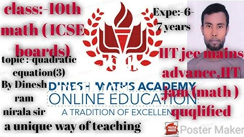 ICSE CLASS 10th  Ex:-QUADRATIC EQUATION MATHEMATICS SOLUTION EX:-5.2  BY DINESH RAM NIRALA SIR