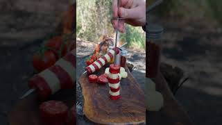 Why you need to grill sausage and cheese skewers #foodie #cooking #firecooking
