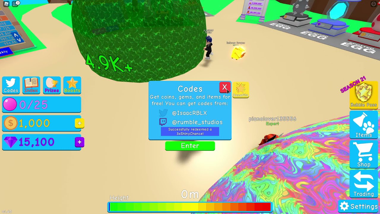 *ALL WORKING CODES 2021* | Bubble Gum Simulator | Roblox