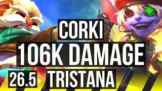 CORKI & Soraka vs TRISTANA & Pyke (ADC) | 106K damage, 9k gold comeback | EUW Master | 26.5