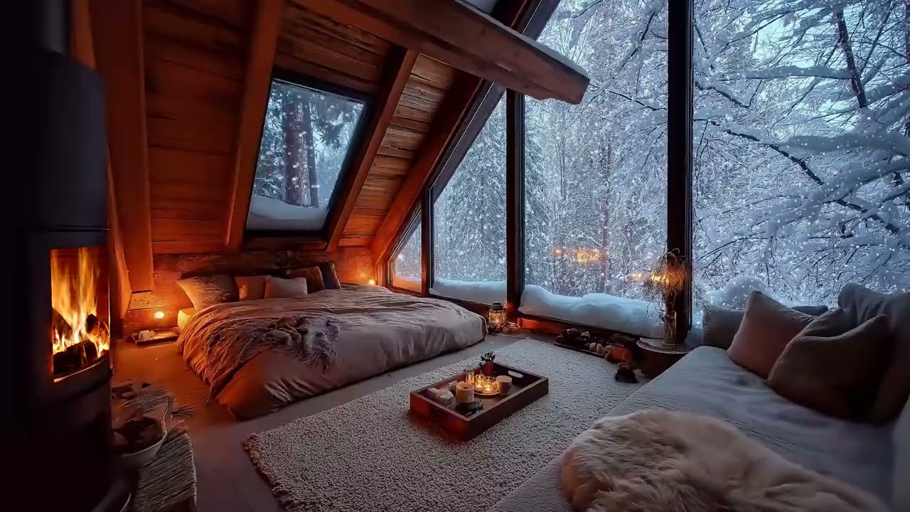 Peaceful Snowy Night ❄️ Cozy Fireplace Ambience for Deep Sleep & Comfort