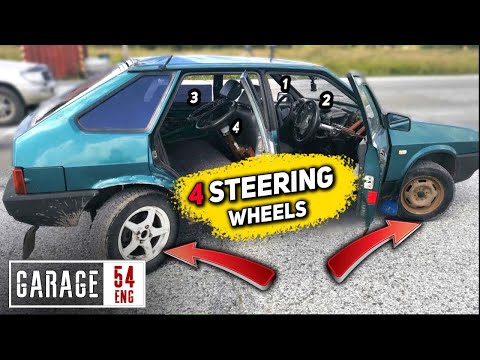 Driving a car with one steering wheel for each wheel