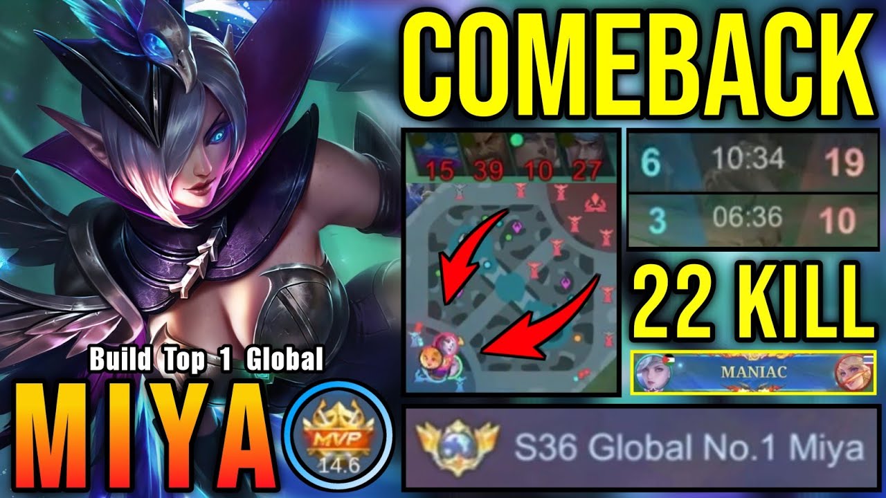 COMEBACK!! 22 Kills Miya The Game Changer, Almost SAVAGE!! - Build Top 1 Global Miya ~ MLBB
