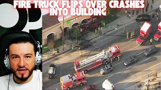 Fire Truck Flips Over Crashes Into Building