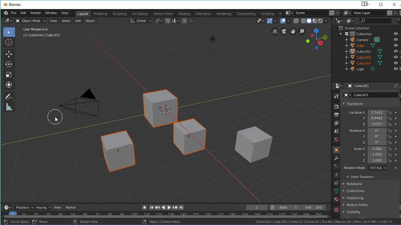 02.1 Tutorial básico de Blender 2.8x. Seleccionar del menú herramientas