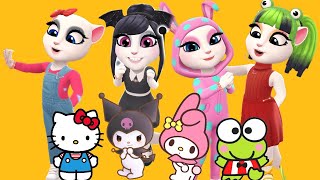 Kuromi vs My Melody vs Hello Kitty vs keroppi. Sanrio. My Talking Angela 2 cosplay mega battle.