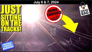 SITTING ON THE TRACKS AS THE TRAIN APPROACHES! NICKEL PLATE & PENNSYLVANIA ENGINES AT THE CURVE!