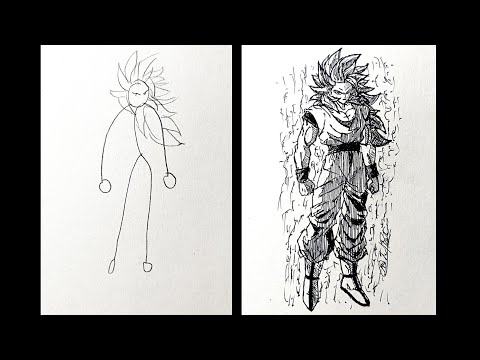 How to Draw Goku Toturial and StickMan Art by Raheem Trick | Easy Drawing #goku #anime #animedrawing