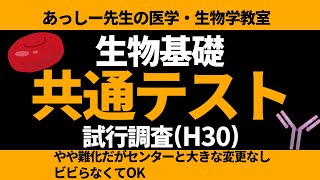 生物基礎共通テスト試行調査(プレテストH30)全問題解説＋講評（①顕微鏡の観察と分子生物学の基礎②肝臓の解剖と機能、薬物動態と血清療法③バイオームと有機物の合成、生態系のエネルギー収支）
