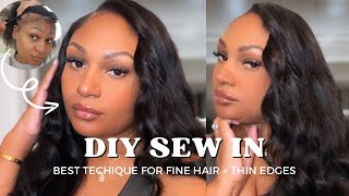 The Best DIY Sew In for Fine Hair+Thin Edges | Easiest Way to Jet Black Bundles| Indique Hair Review