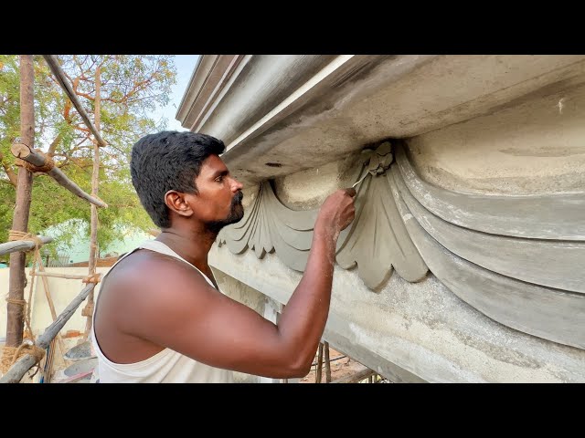 Amazing Art Of Design Work!-Wall front Drop design Plastering-Using by Sand and cement mixer Mortar class=