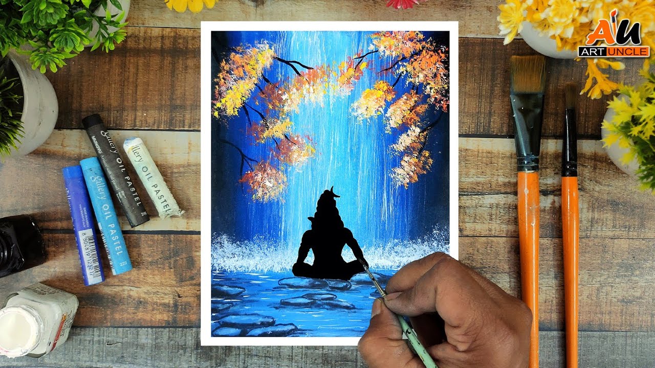 How to draw lord shiva drawing with oil pastel & acrylic colour step by step for beginners