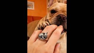 Sterling Silver French Bulldog Ring Bat Ear Frenchie Jewelry Detailed Pet Lover Gift