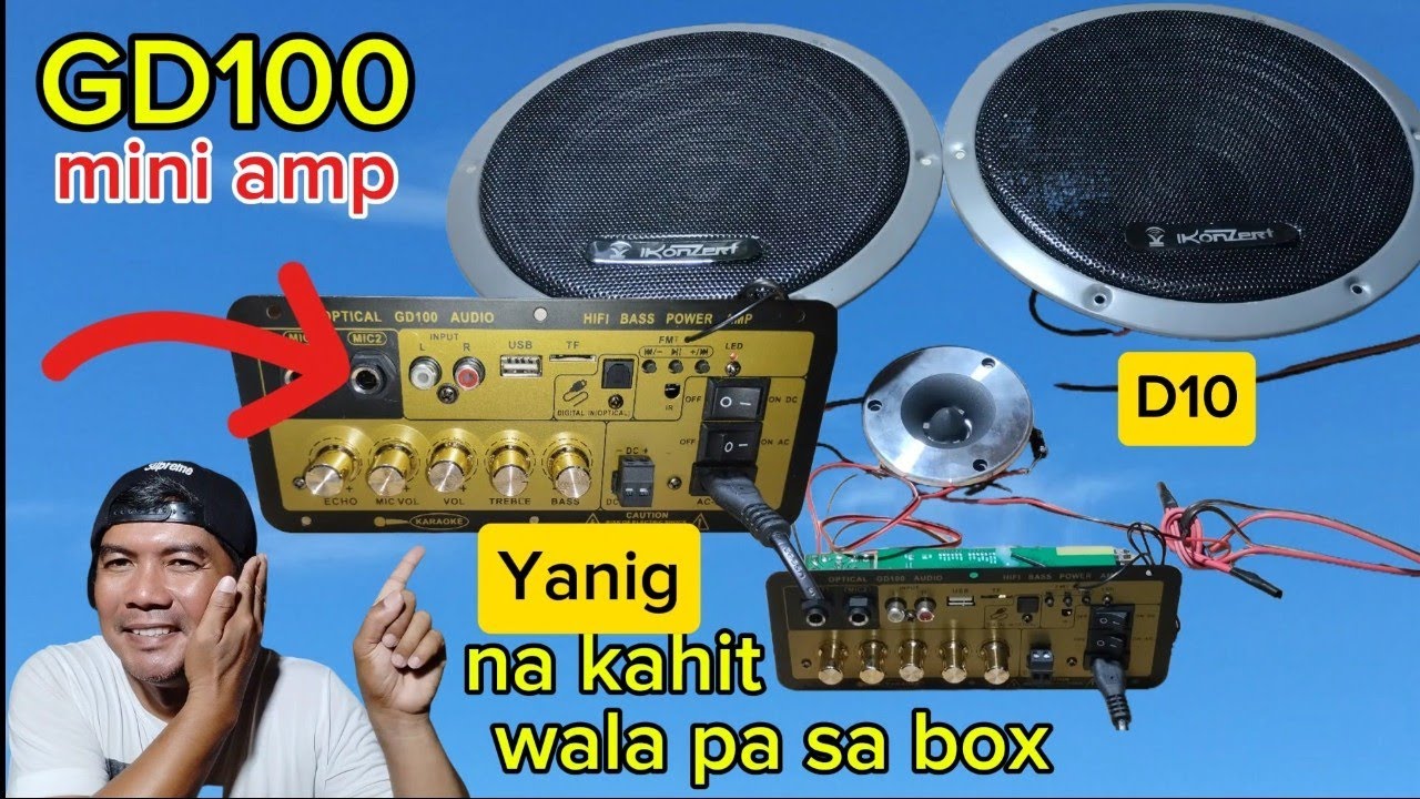 GD100 MINI AMP TESTING SA DALAWANG D10 NA SPEAKER 250 WATTS PER CHANNEL