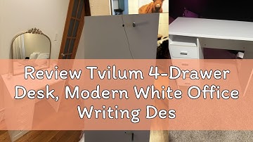 Review Tvilum 4-Drawer Desk, Modern White Office Writing Desk with Storage, Compact and Functional D