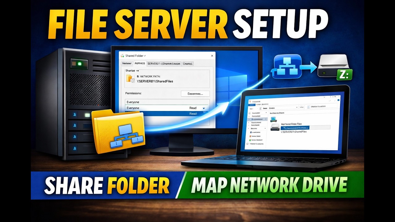 How to Create a File Server, Share a Folder & Map a Network Drive (Step ...