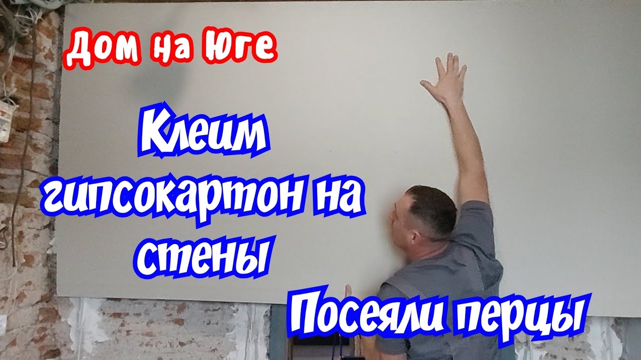 Дом на Юге. Клеим гипсокартон на стены. Посеяли перец.