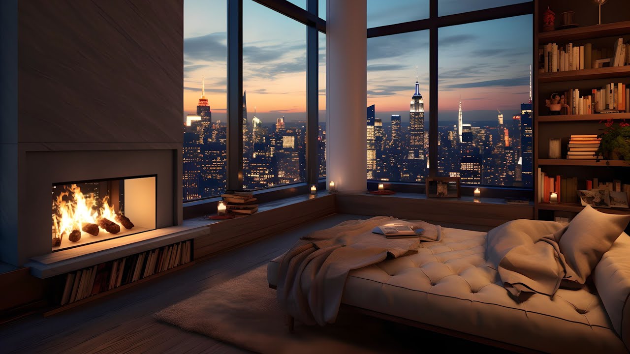 Image showcasing Ultimate Cozy NYC Penthouse Ambiance | Crackling Fireplace, Relaxing ...