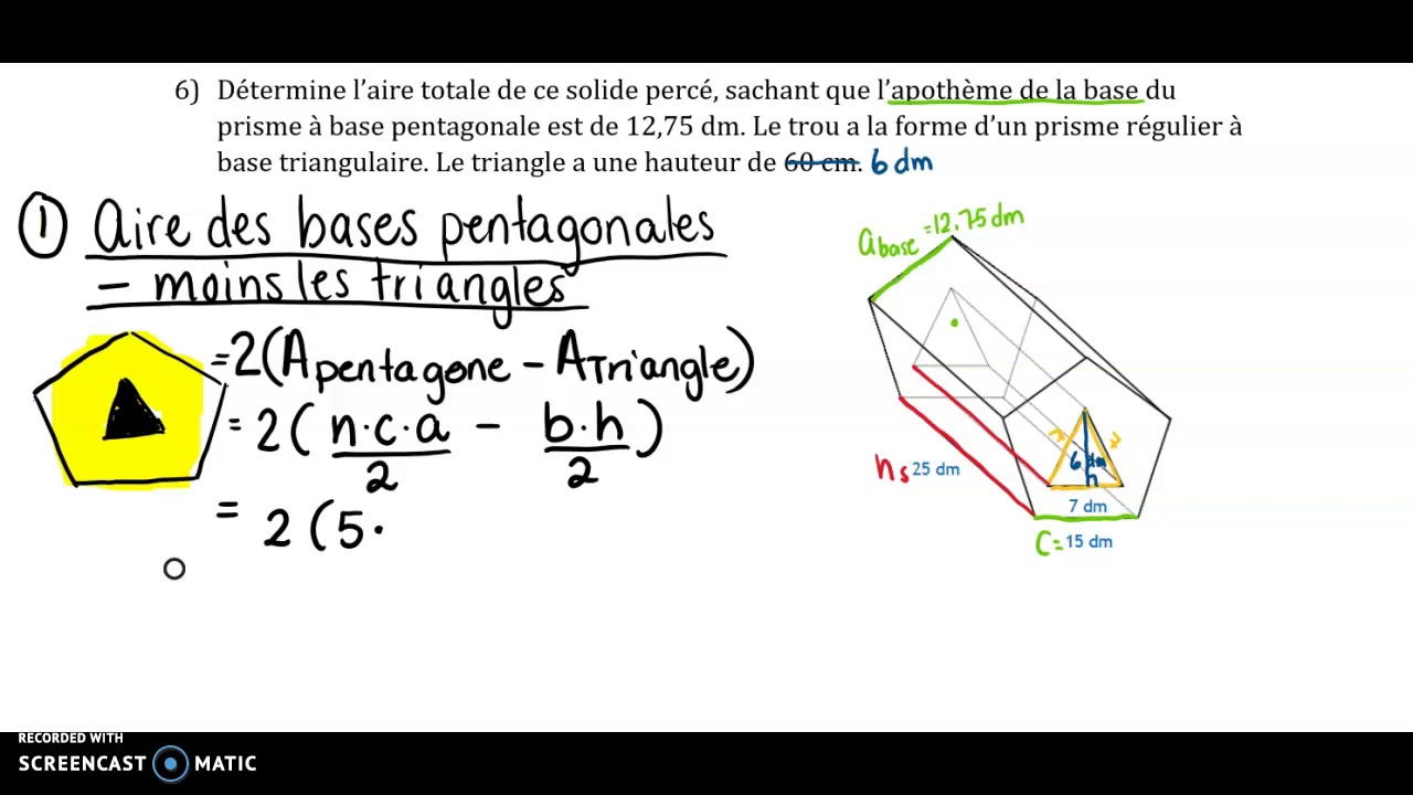 Aire totale des prismes