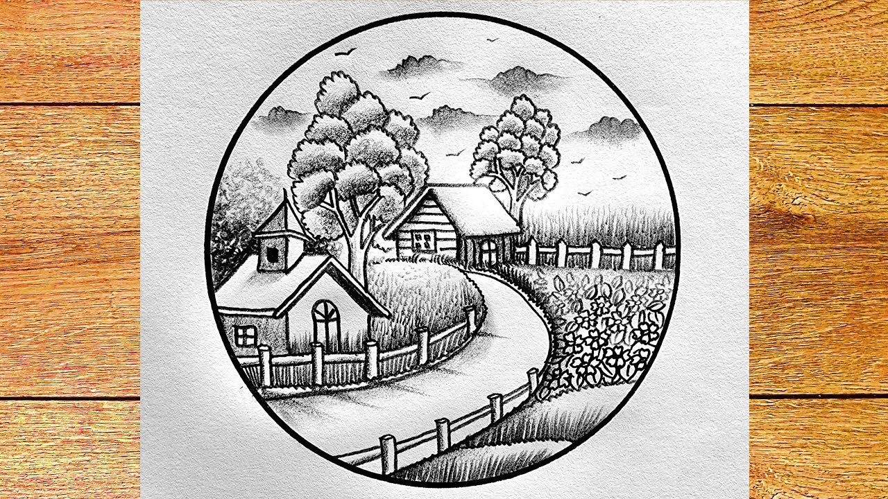 Amazing flowers garden house scenery sketch | Step by step garden homes drawing by 2b pencil